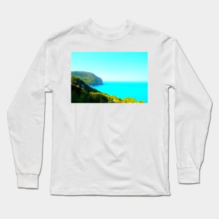 View from Piazzale Marino in Sirolo at the Adriatic Sea, Mount Conero, vegetation and sky Long Sleeve T-Shirt